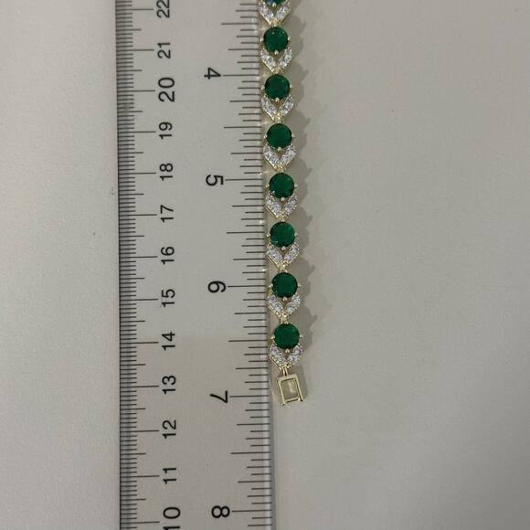 18K Gold Plated Womens Bracelet Icy Green & Clear C. Zirconia Oro Laminado‎ 7'' - Picture 4 of 6